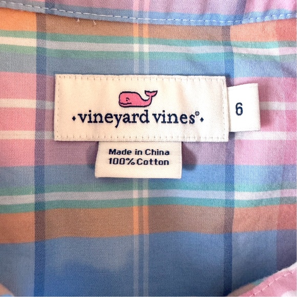 Vineyard Vines Women's Blue Pink Plaid 3/4 Button Popover Top Long Sleeve Size 6 - Picture 5 of 8
